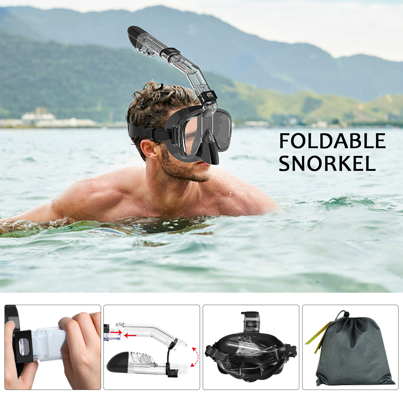 2023 New Design 180 Degree Panoramic 3 IN 1 Anti-Fog Anti-Leak Scuba Diving Mask with Camera Mount