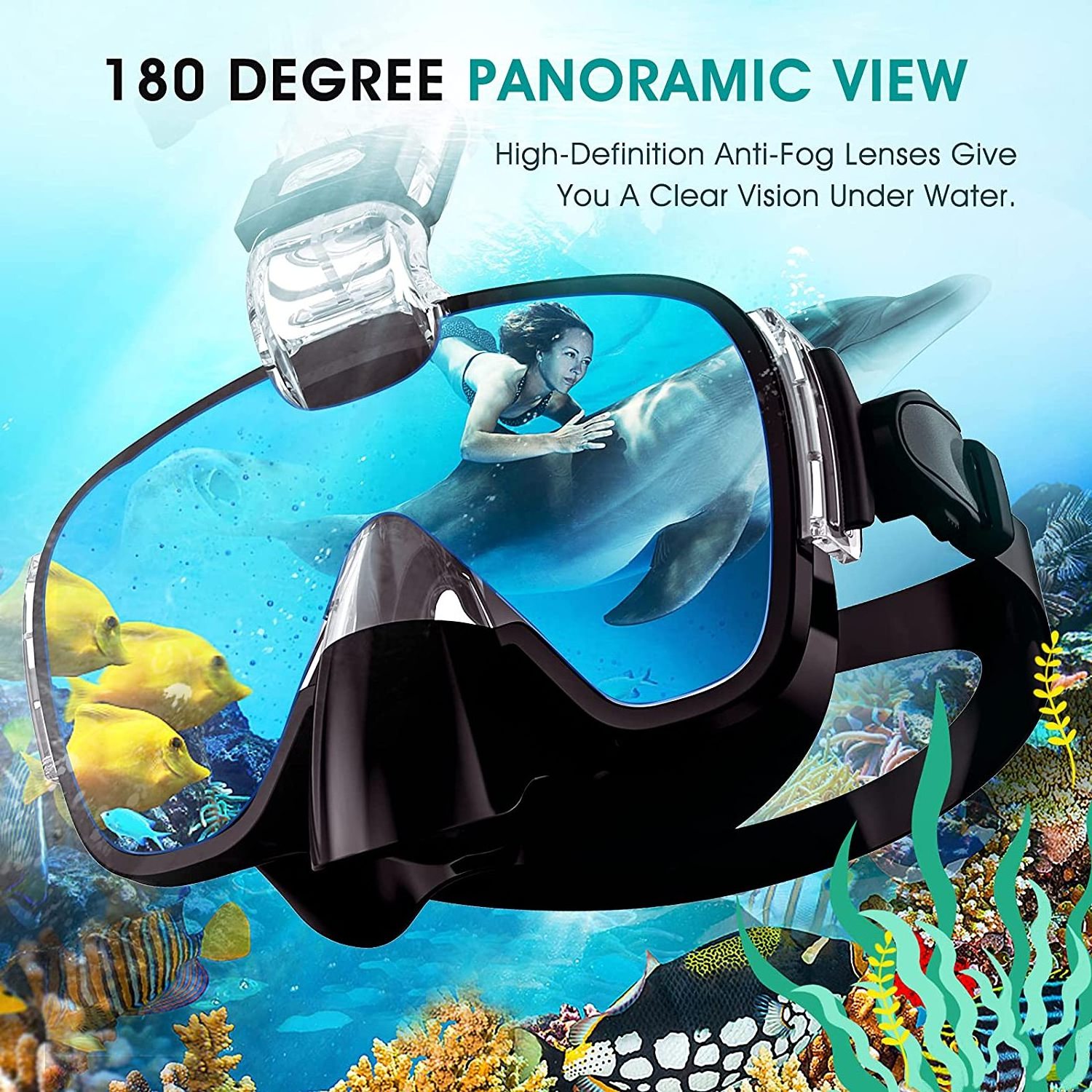 180 Degree Panoramic Anti Fog Anti Leak Scuba Diving Mask Dry Diving mask and Snorkel Set with Camera Mount