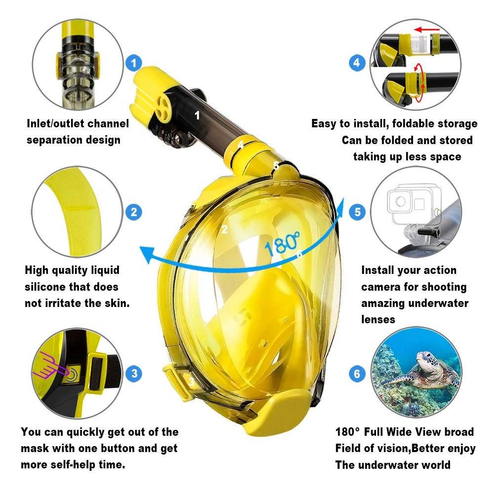 2021 Trending Products Underwater Silicone Mask For Snorkel Full Diving Mask Full Face With Camera Adapter Eu Patent