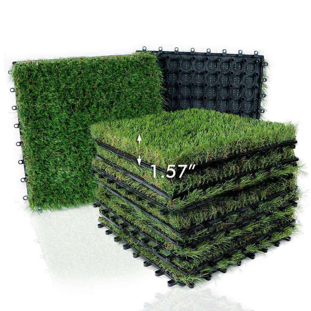 Shangpin 30*30cm Grass Turf Panel Puzzle Fake Grass With Upgrade Interlocking System Self-Draining Artificial Grass Tile