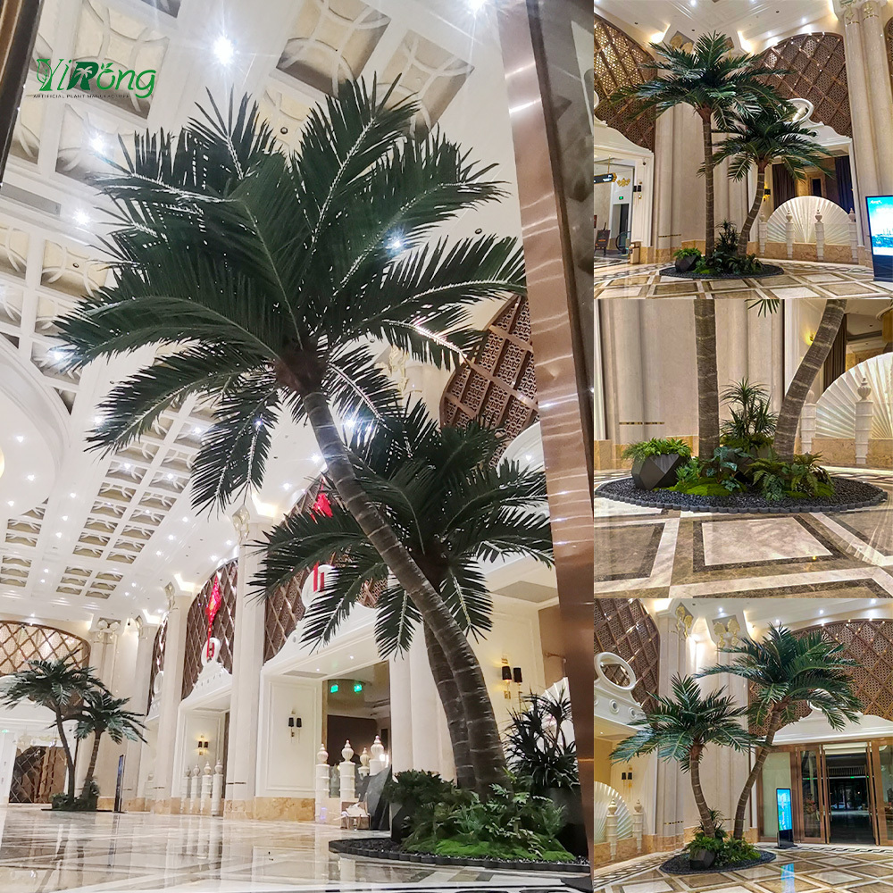 Custom Fake Large 5m-8m Palm Tropical Ornamental Plastic Fiberglass Planttall Giant Big Artificial Palm Coconut Tree For Hotel