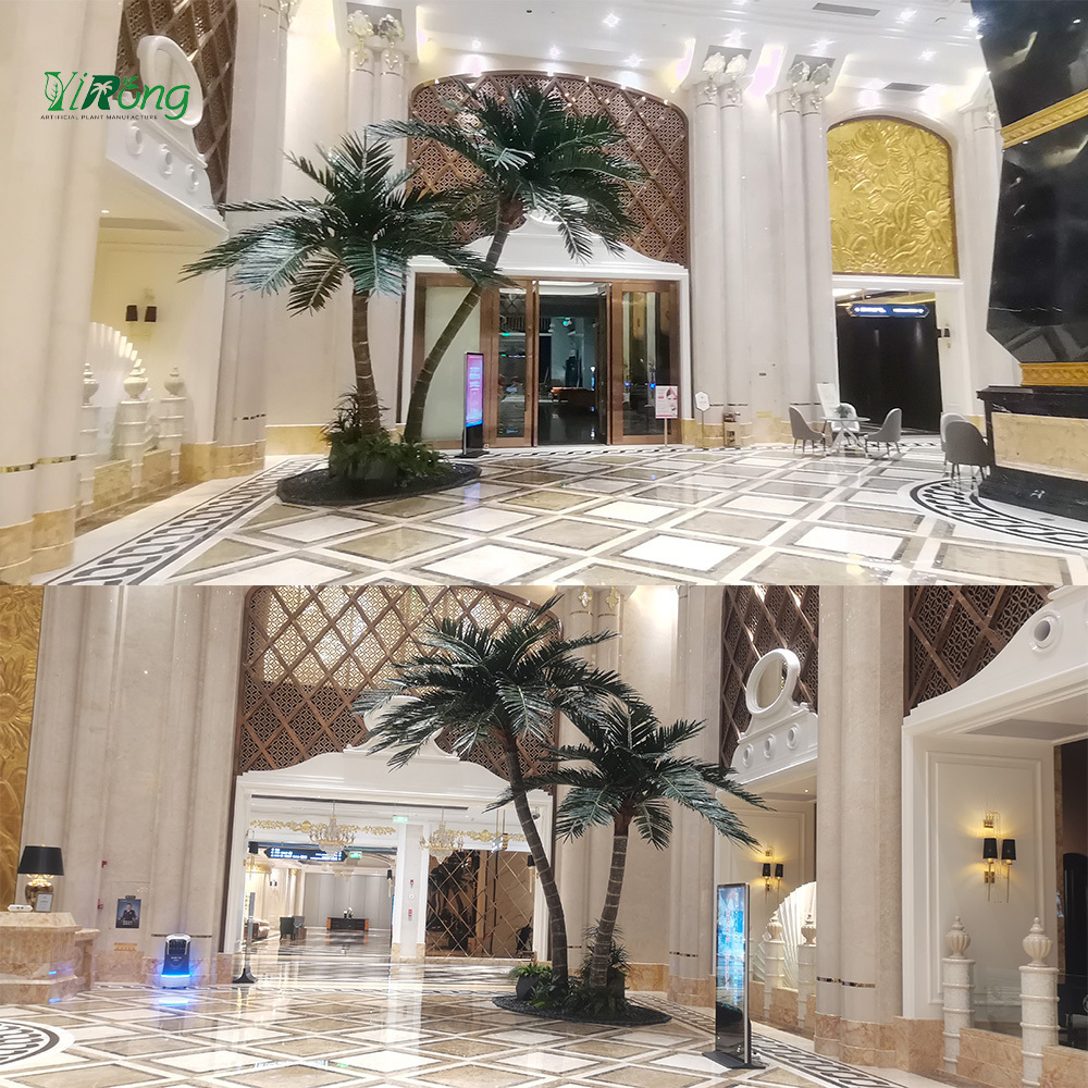 Custom Fake Large 5m-8m Palm Tropical Ornamental Plastic Fiberglass Planttall Giant Big Artificial Palm Coconut Tree For Hotel