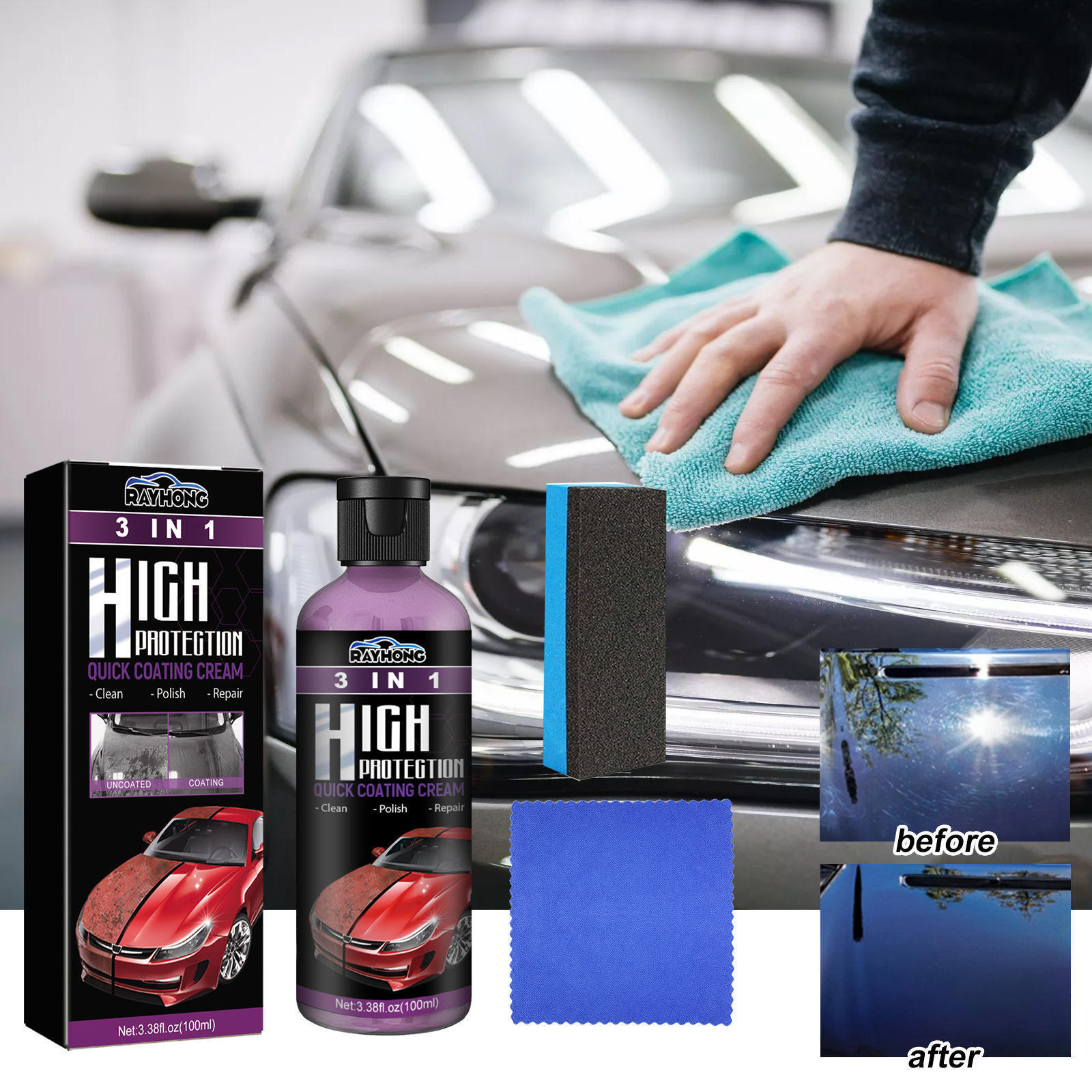 3 In 1 Fortify High Protection Quick Car Scratch Paint Repair Nano Ceramic Coating Polishing Spraying Wax Multi-purpose