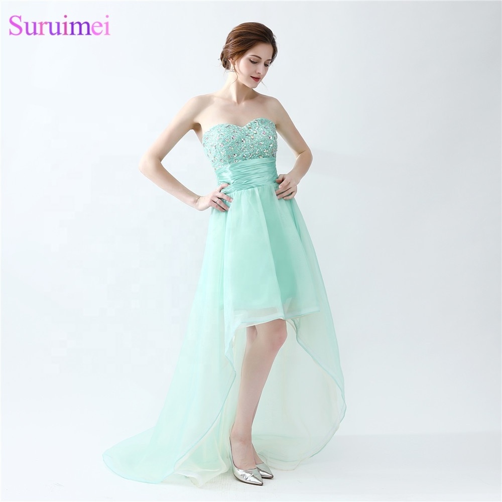 Short Front Long Back Prom Dresses Mint Turquoise Sweetheart Organza Beaded Prom Gown Graduation Homecoming Party Vestidos De Dr