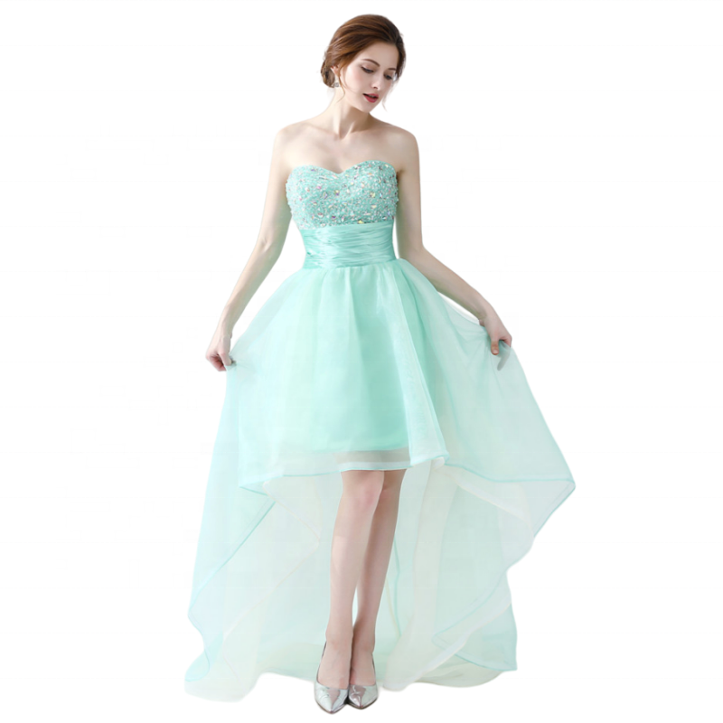 Short Front Long Back Prom Dresses Mint Turquoise Sweetheart Organza Beaded Prom Gown Graduation Homecoming Party Vestidos De Dr