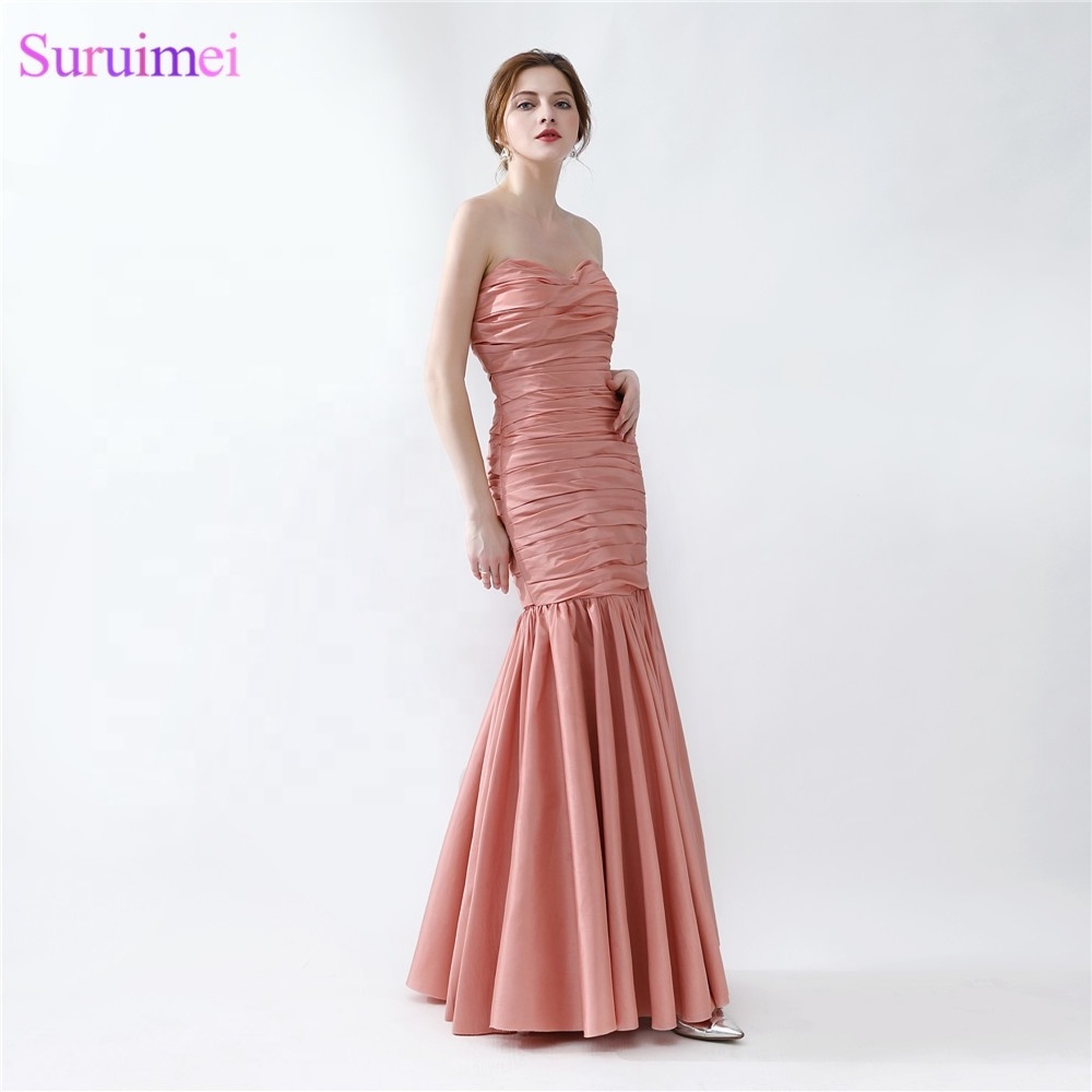 Dusty Pink Peach Mermaid Long Evening Dresses Taffeta Sweetheart Women Evening Gown Girls Prom Party Dress