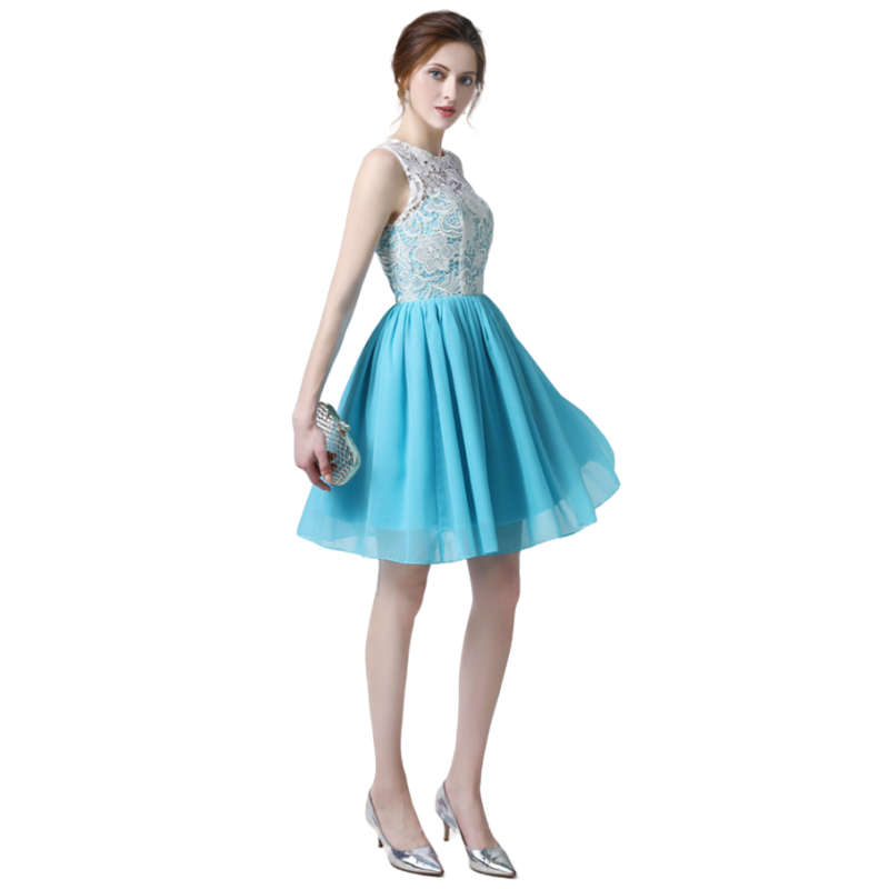 2024 New Design Sky Blue Short Prom Gown Chiffon Knee Length Top Lace Bodice Cocktail Homecoming Party Girls Dresses