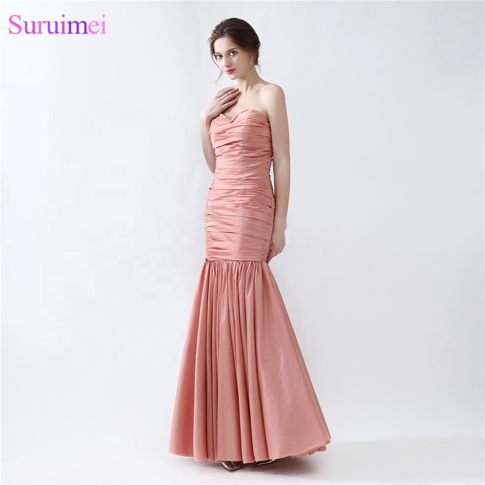 Dusty Pink Peach Mermaid Long Evening Dresses Taffeta Sweetheart Women Evening Gown Girls Prom Party Dress