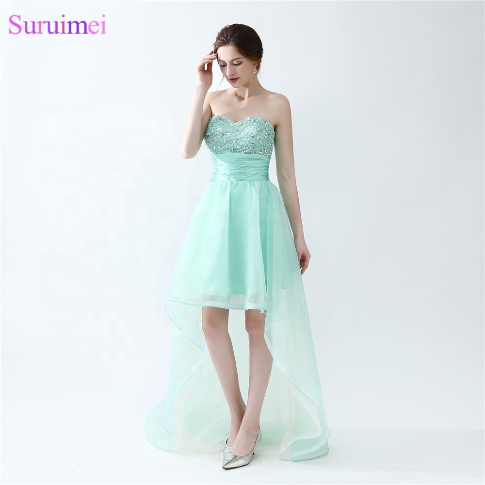 Short Front Long Back Prom Dresses Mint Turquoise Sweetheart Organza Beaded Prom Gown Graduation Homecoming Party Vestidos De Dr