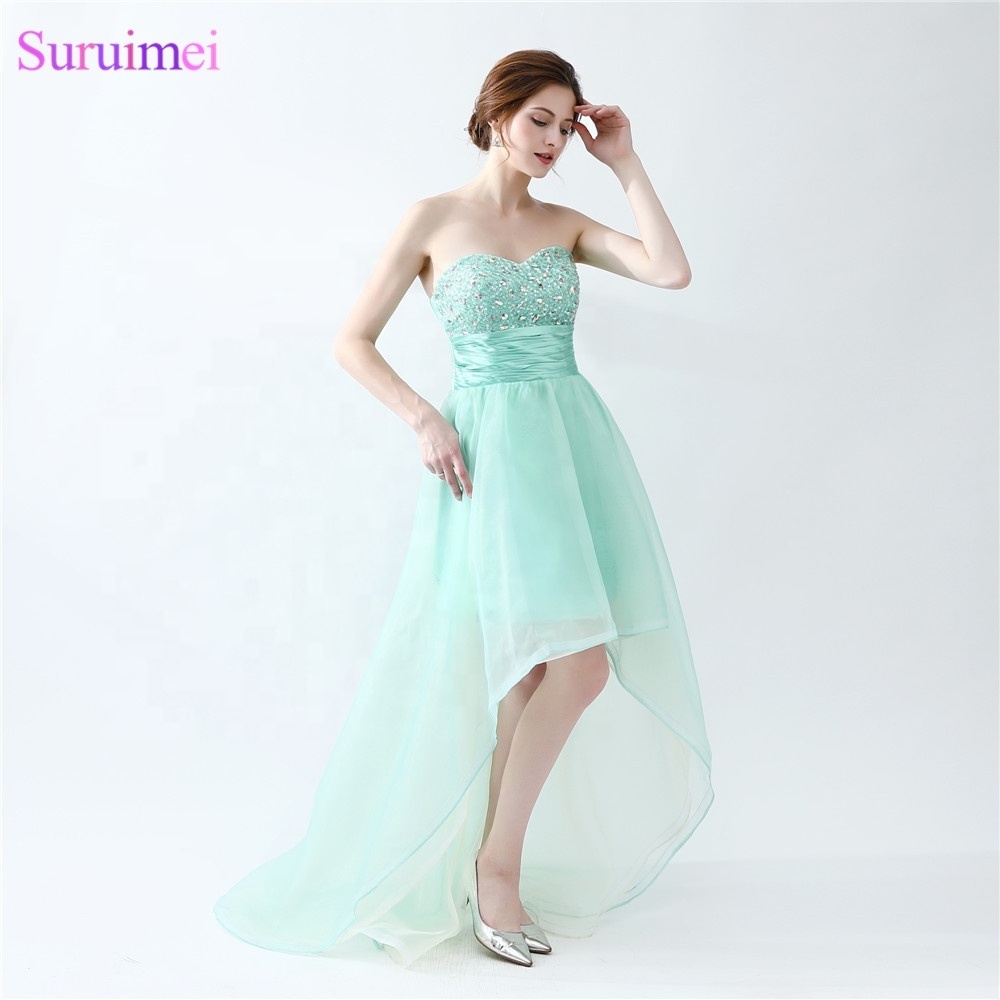 Short Front Long Back Prom Dresses Mint Turquoise Sweetheart Organza Beaded Prom Gown Graduation Homecoming Party Vestidos De Dr