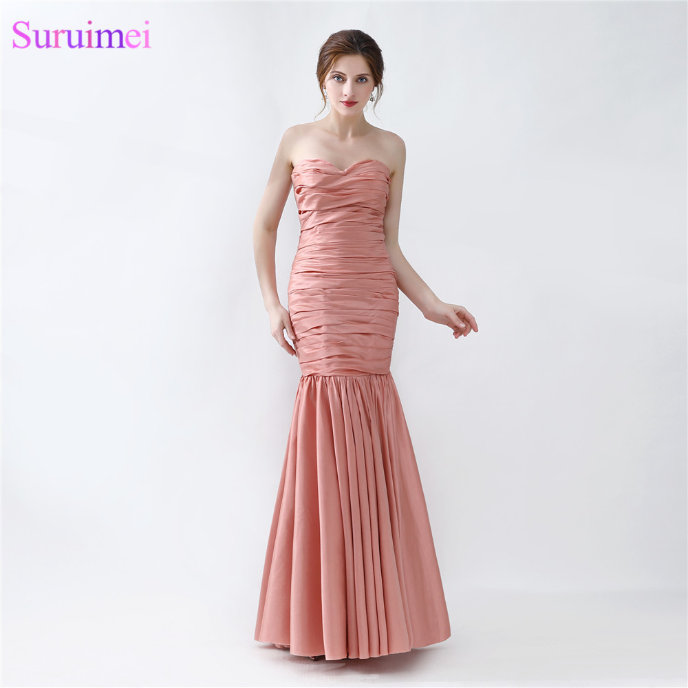 Dusty Pink Peach Mermaid Long Evening Dresses Taffeta Sweetheart Women Evening Gown Girls Prom Party Dress