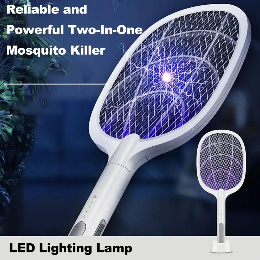 Electric Bug Zapper Racket Mosquito Killer Fruit Fly Swatter Zap LED Lighting Lamp 3 Layer Safety Mesh Safe to Touch