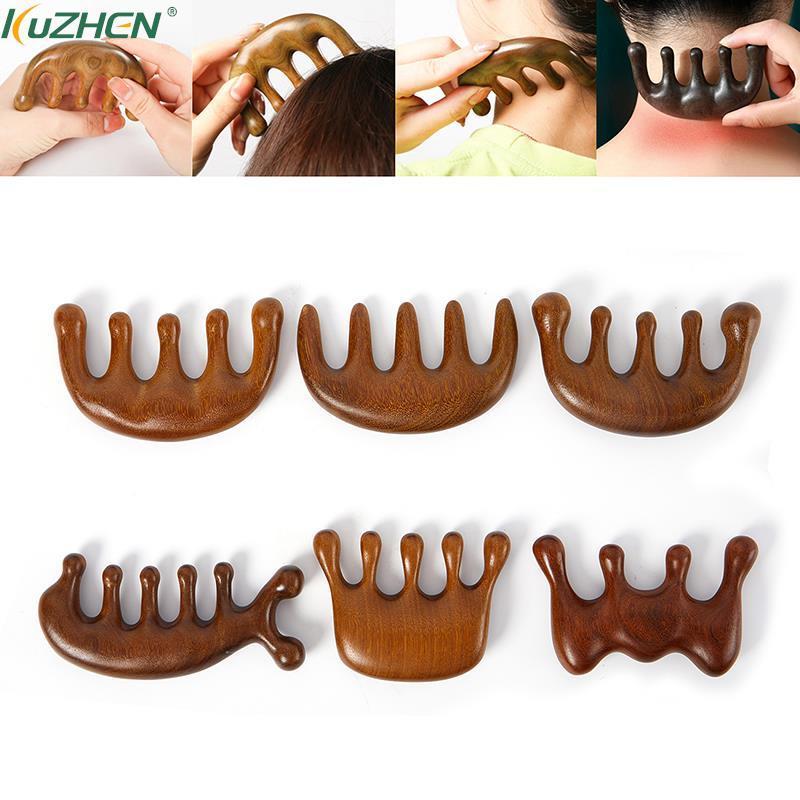 Natural Wooden Therapy Massage Comb Head Face Scalp Gua Sha Massager Facial Wide Tooth Guasha Scraping Body Massage