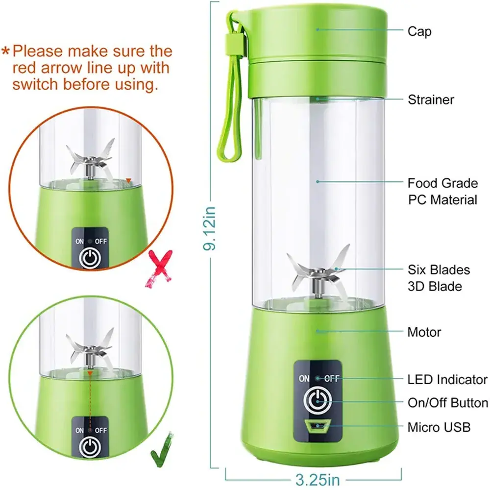 Fruit Blender Mini USB Rechargeable Mixer Electric Handheld Smoothie Maker Blender Stirring Portable Food Processor Fruit Juice