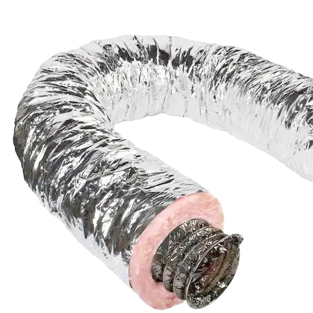 HVAC Systems Duct Hose Fiberglass Reinforced Aluminium Insulated Flexible Ducts R6 Sliver Insulated Flexible Duct