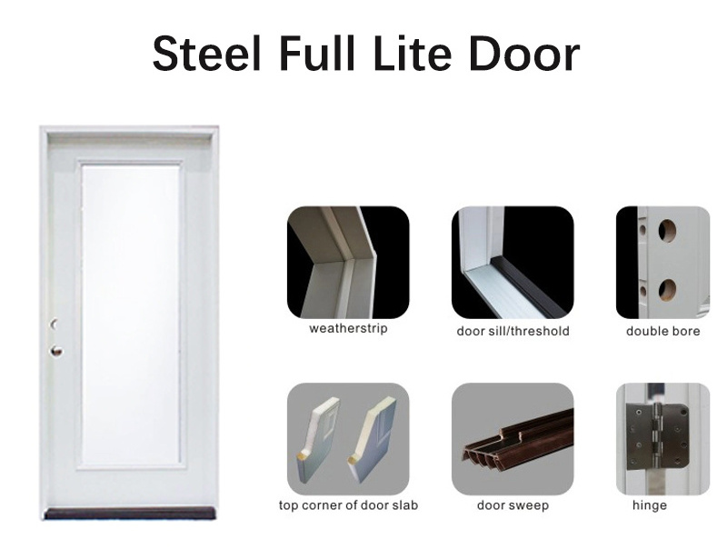 Full Lite Steel Prehung Door with Decorative Glass Door Full Lite Glass PVC Balcony Exterior Prehung Steel Front Door