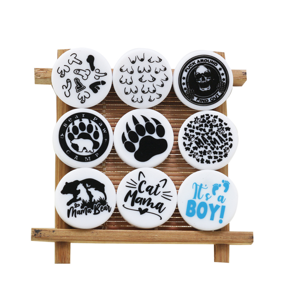 Customized Logo Flat Silicone Focal Beads Animal Cow Leopard Print Coin Balls For Making Beaded Pens Silicone Beads Round Disc