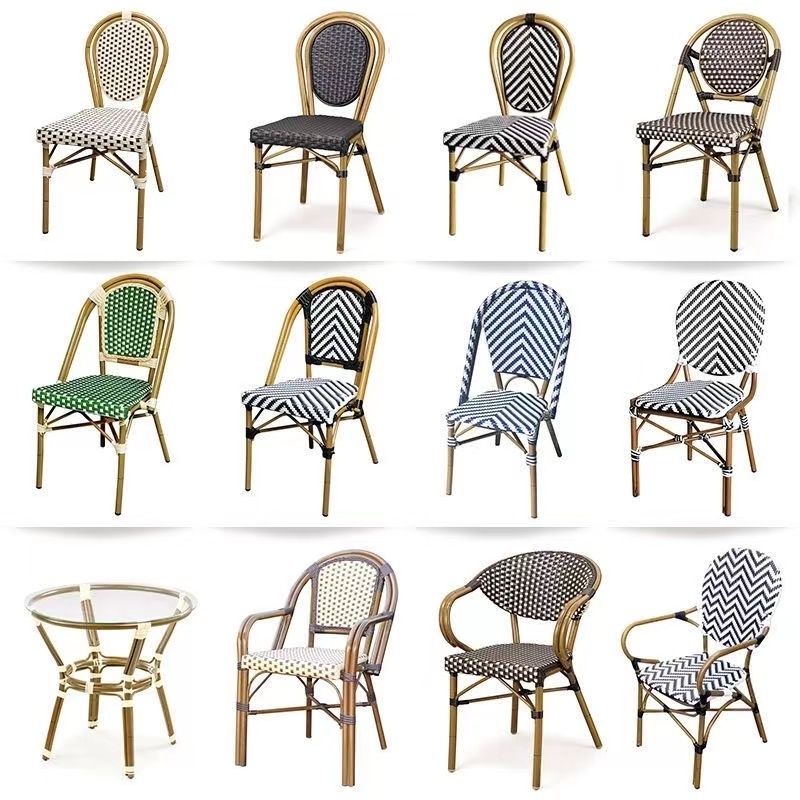 Bamboo Looking Outdoor Garden Furniture French Bistro Patio Wicker Rattan Chair Restaurant Furniture