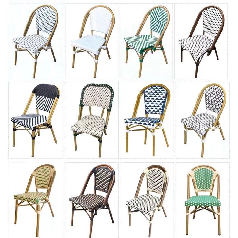 Bamboo Looking Outdoor Garden Furniture French Bistro Patio Wicker Rattan Chair Restaurant Furniture