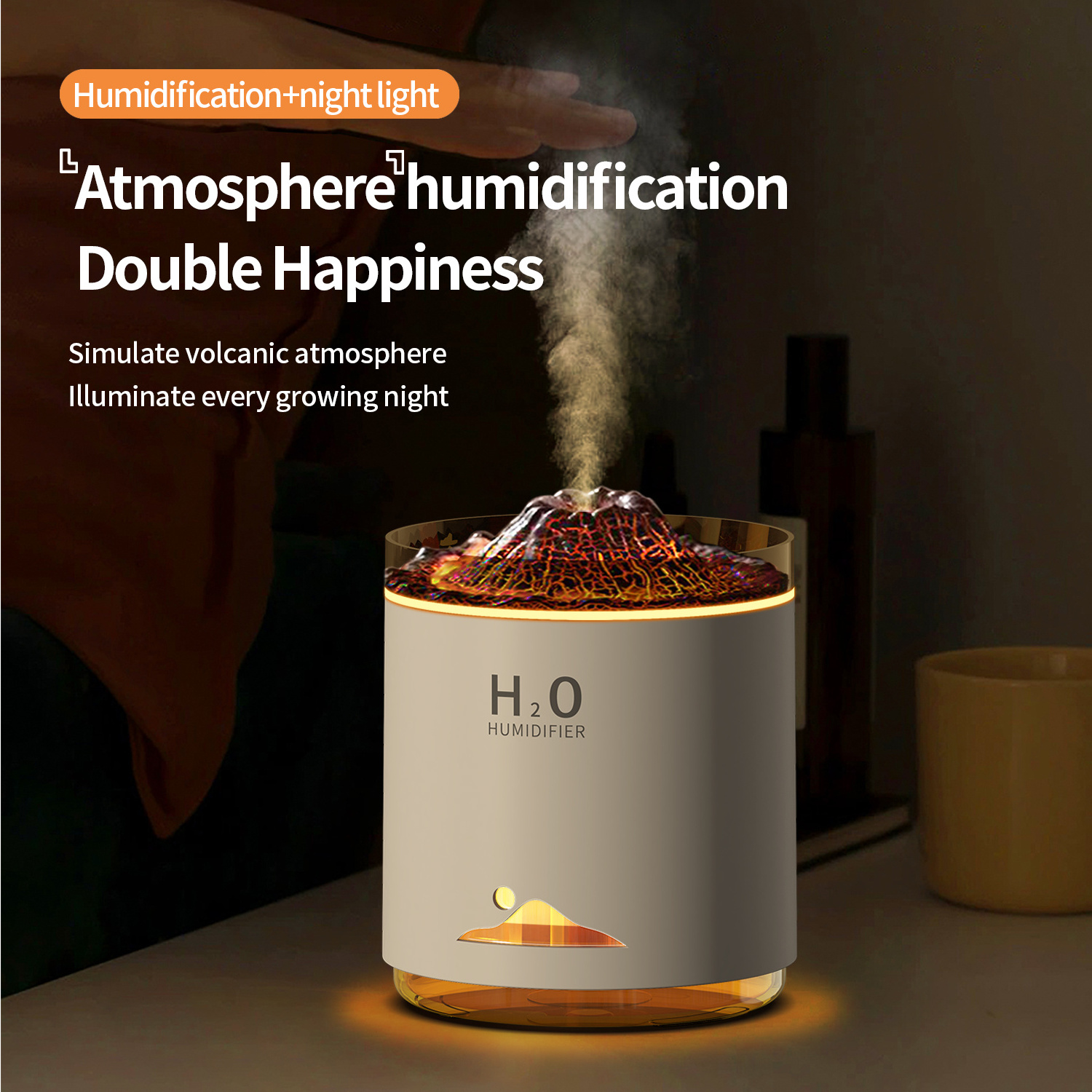 Minimalism Design Flame Air Humidifier Diffuser 3d Fire Portable Volcano Aroma Humidifier With Night Light