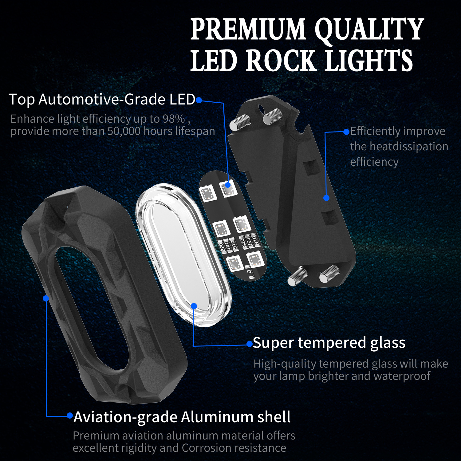 RGB 8 pod 4 pod App control rgbw pure white car led rock light underglow decking lights kit