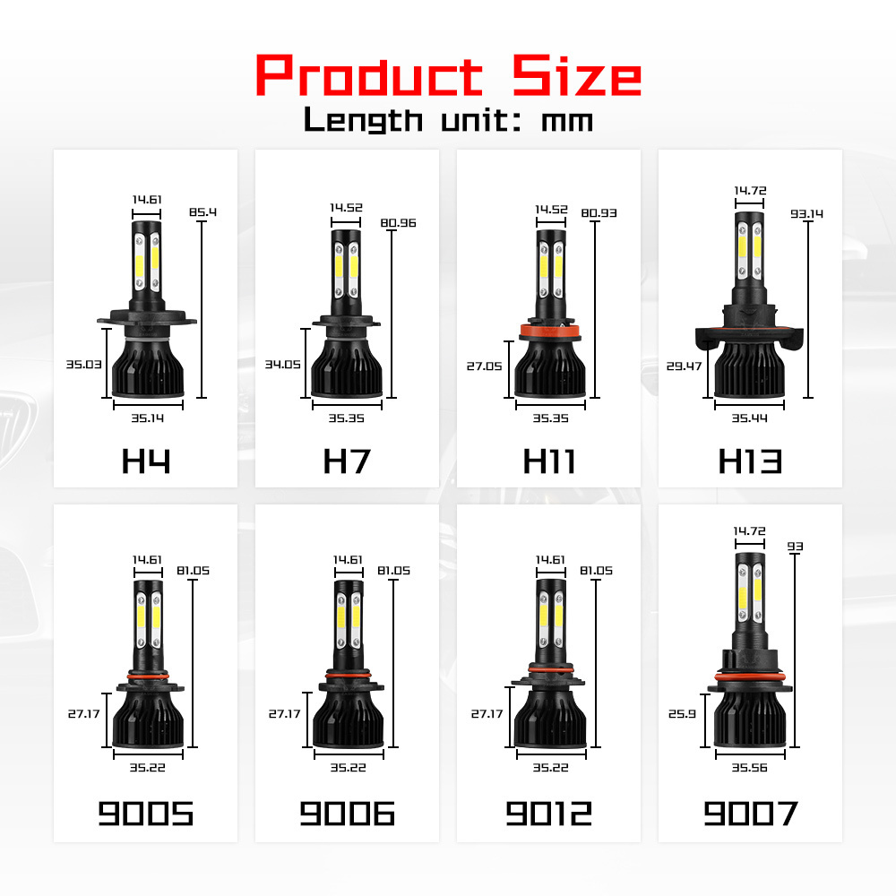 4 Sides X7 led headlights Headlight Bulb H1 H3 H4 H11 led headlight H4 Led 9005 9006 H8 9012 H7 led Fogdriving Lights DRL LED