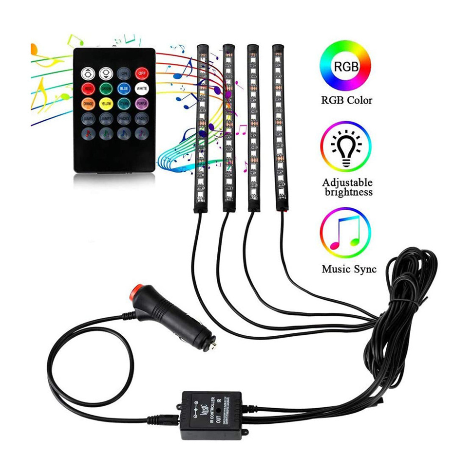 RGB LED Decoration Strip IR remote sound control Bus Internal Interior Atmosphere Light for car