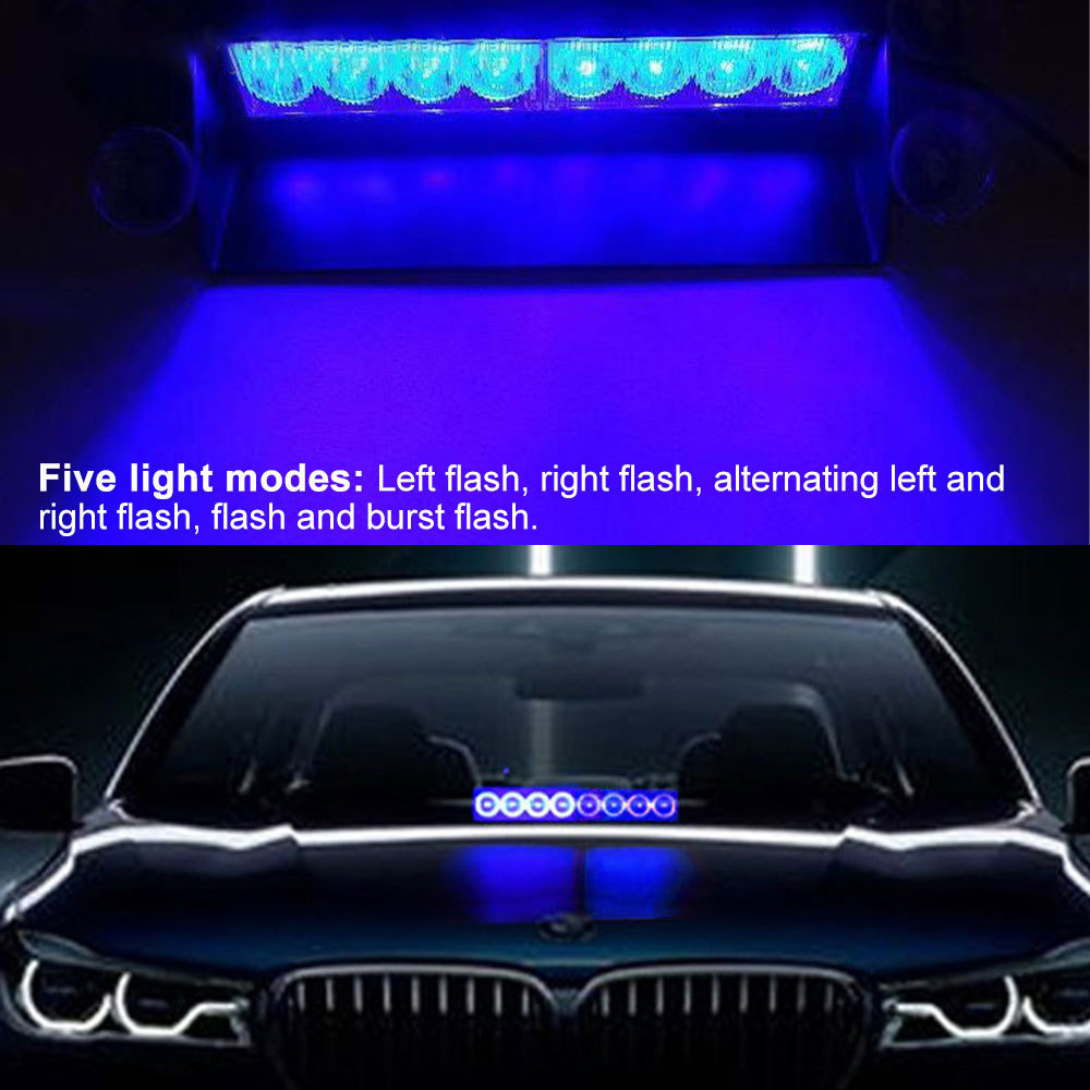 Blue to Red 8w Led Flash Light Emergency cigarette lighter led Strobe light bar