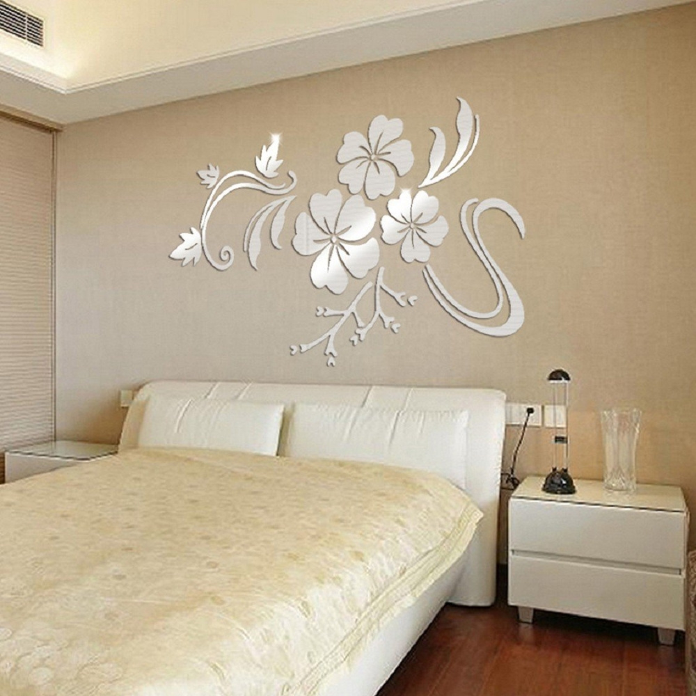 3D Mirror Flower Acrylic Wall Stickers For Home Wall Room Decals Decor Sofa TV Removable Wall Stickers