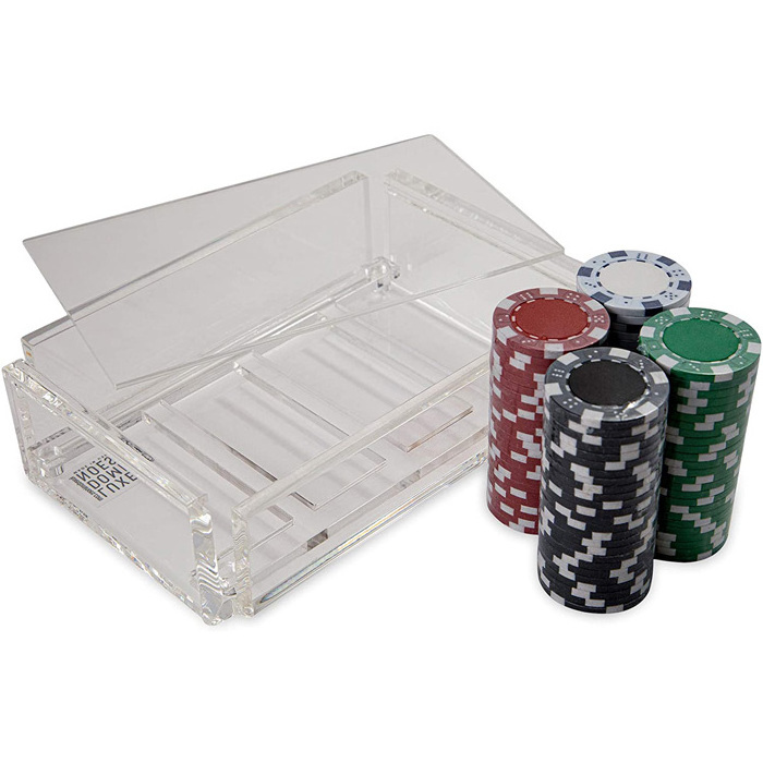 Rectangle Clear Acrylic Poker Chips Case With Sliding Lid Custom Lucite Poker Chips Box Acrylic Poker Chip Tray