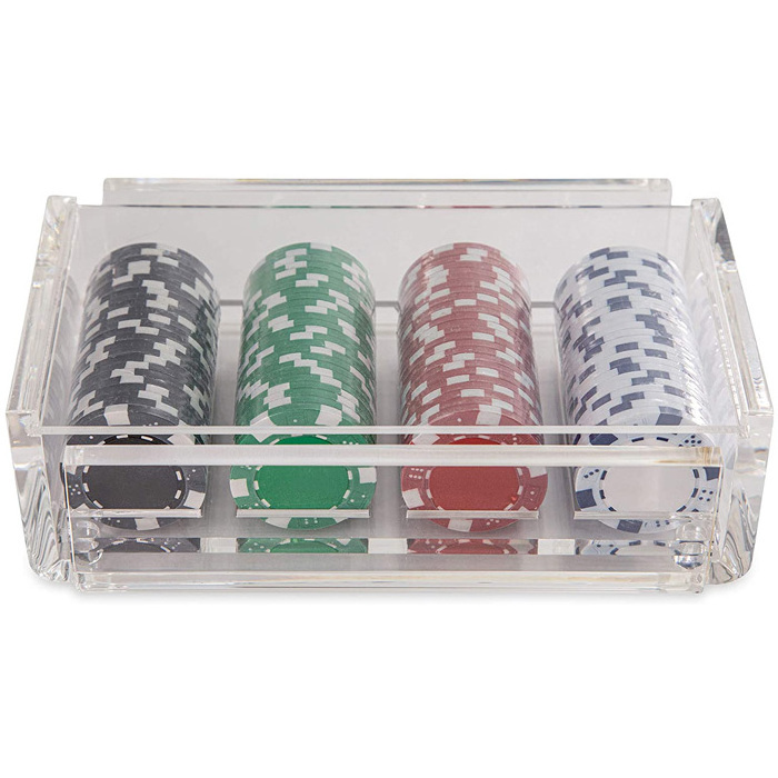 Rectangle Clear Acrylic Poker Chips Case With Sliding Lid Custom Lucite Poker Chips Box Acrylic Poker Chip Tray