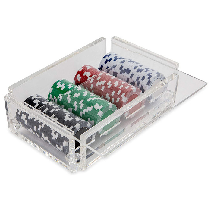 Rectangle Clear Acrylic Poker Chips Case With Sliding Lid Custom Lucite Poker Chips Box Acrylic Poker Chip Tray