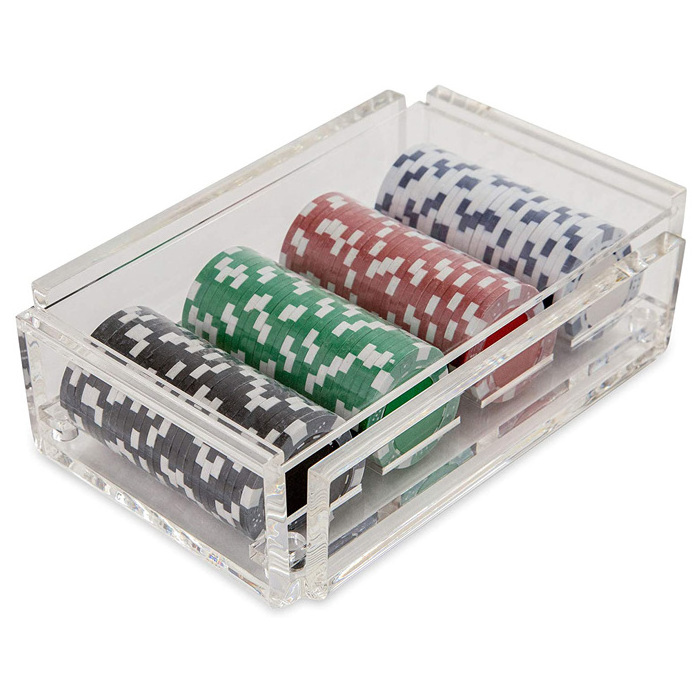 Rectangle Clear Acrylic Poker Chips Case With Sliding Lid Custom Lucite Poker Chips Box Acrylic Poker Chip Tray