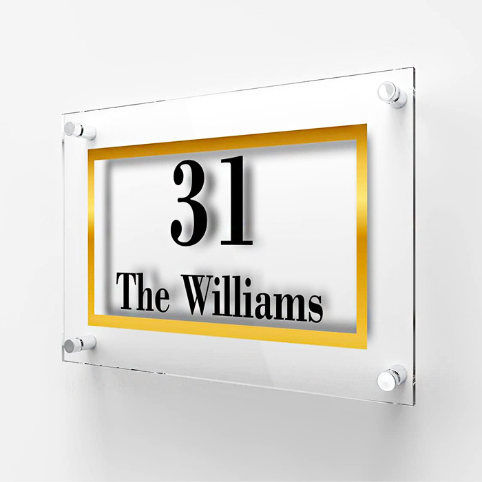 Personalized Wall Mounted Clear Acrylic Door Name Plate Rectangle Acrylic House Number Sign