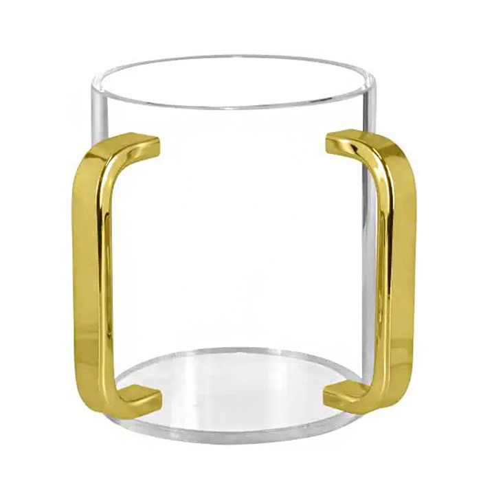 Custom Round Clear Acrylic Hand Washing Cup With Two Gold Handles Lucite Jewish Hand Washing Cup