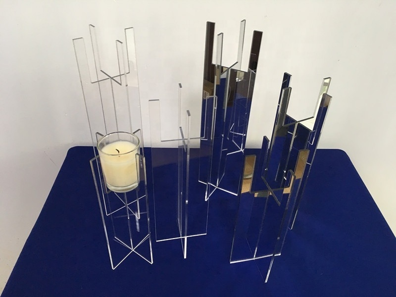 Custom Silver Mirrored Acrylic Votive Candle Holder Riser Free Standing Mirror Acrylic Candle Holder For Wedding