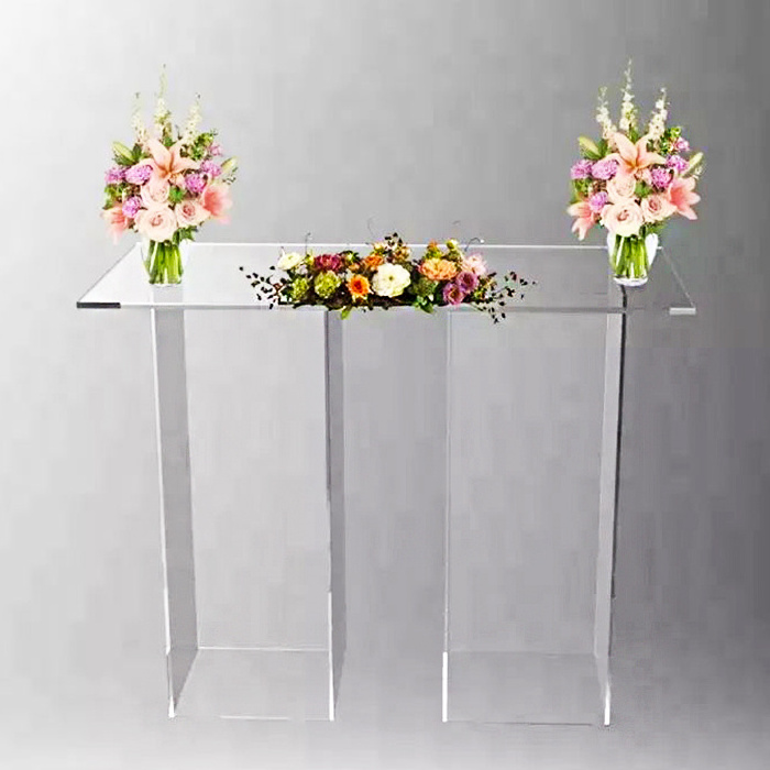 Custom Rectangular Clear Acrylic Ghost Table Transparent Acrylic Plinth Table For Wedding Ceremony Events