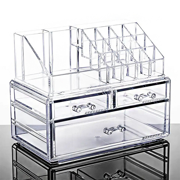 Custom Waterproof Clear Acrylic Makeup Display Storage Case With 3 Drawers Acrylic Cosmetic Lipstick Stand Organizer For Shops