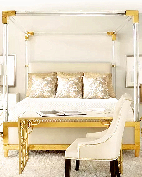 Custom Elegant Clear Acrylic Queen Bed Frame With Brass Metal Modern Acrylic Bed Frame