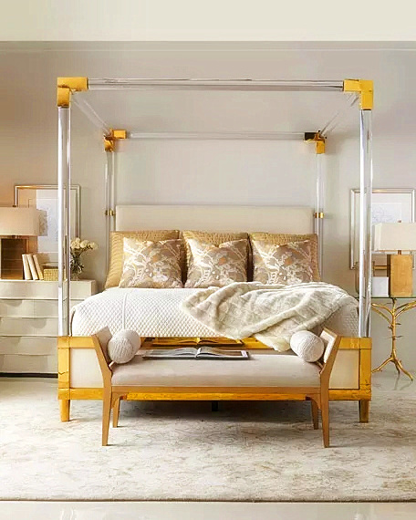 Custom Elegant Clear Acrylic Queen Bed Frame With Brass Metal Modern Acrylic Bed Frame