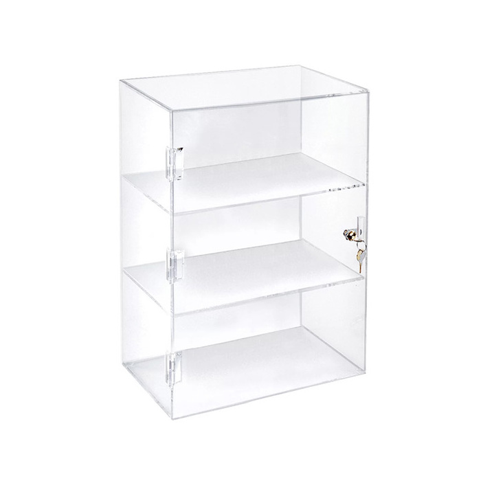 Clear 3 Tier Acrylic Trophy Display Case with Lock Solid Lucite Collectible Memorabilia Display Boxes