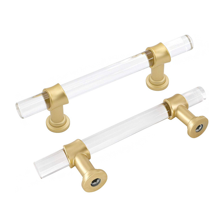 Custom Clear Acrylic Cabinet Door Handle Brushed Brass Cabinet Handles Furniture Knobs