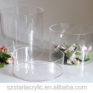 3 Large Cylinder Clear Acrylic Tube Cake Display Riser Stands For Wedding Party