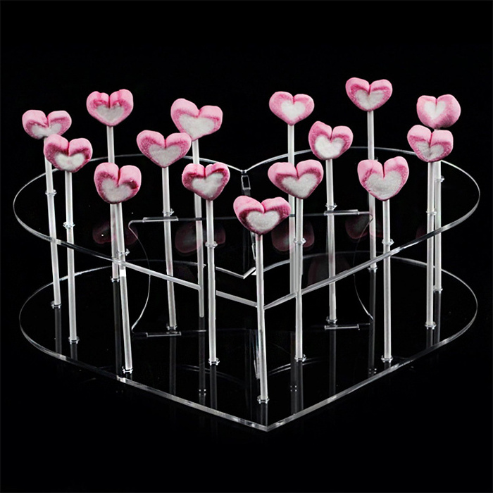 Custom Detachable 15 Holes Clear Acrylic Lollipops Display Stand Heart Shape Clear Acrylic Lollipop Holder For Shop