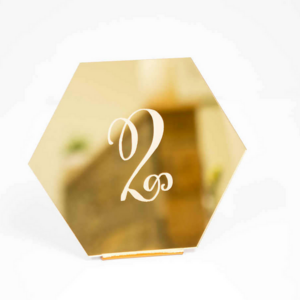 Custom Hexagonal Gold Mirror Acrylic Table Number Stand