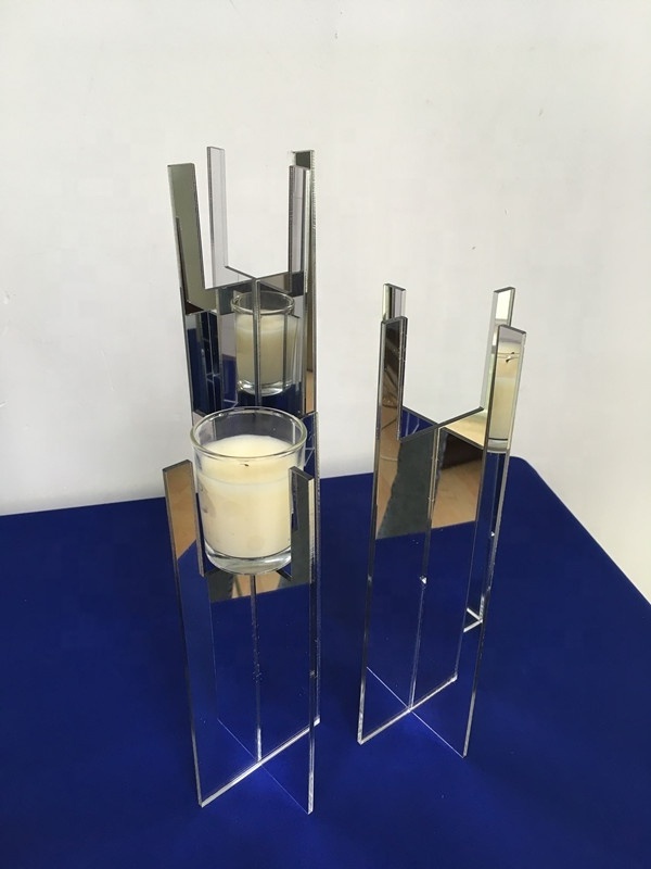 Custom Silver Mirrored Acrylic Votive Candle Holder Riser Free Standing Mirror Acrylic Candle Holder For Wedding