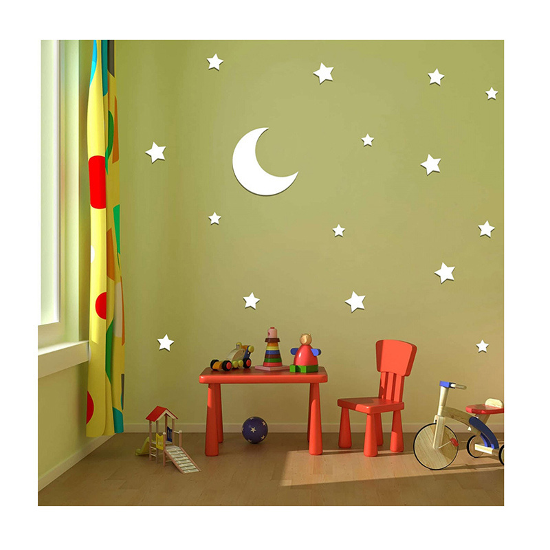 Moon and Star Acrylic Stickers 3D Acrylic Mirror Wall Sticker Perspex Wall Decoration Sticks