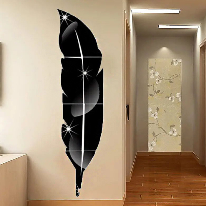 Custom Creative 3D Feather Shaped Acrylic Mirror Wall Sticker For Home Decor