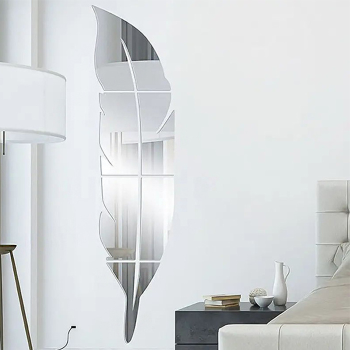 Custom Creative 3D Feather Shaped Acrylic Mirror Wall Sticker For Home Decor