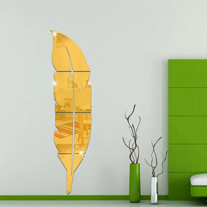 Custom Creative 3D Feather Shaped Acrylic Mirror Wall Sticker For Home Decor